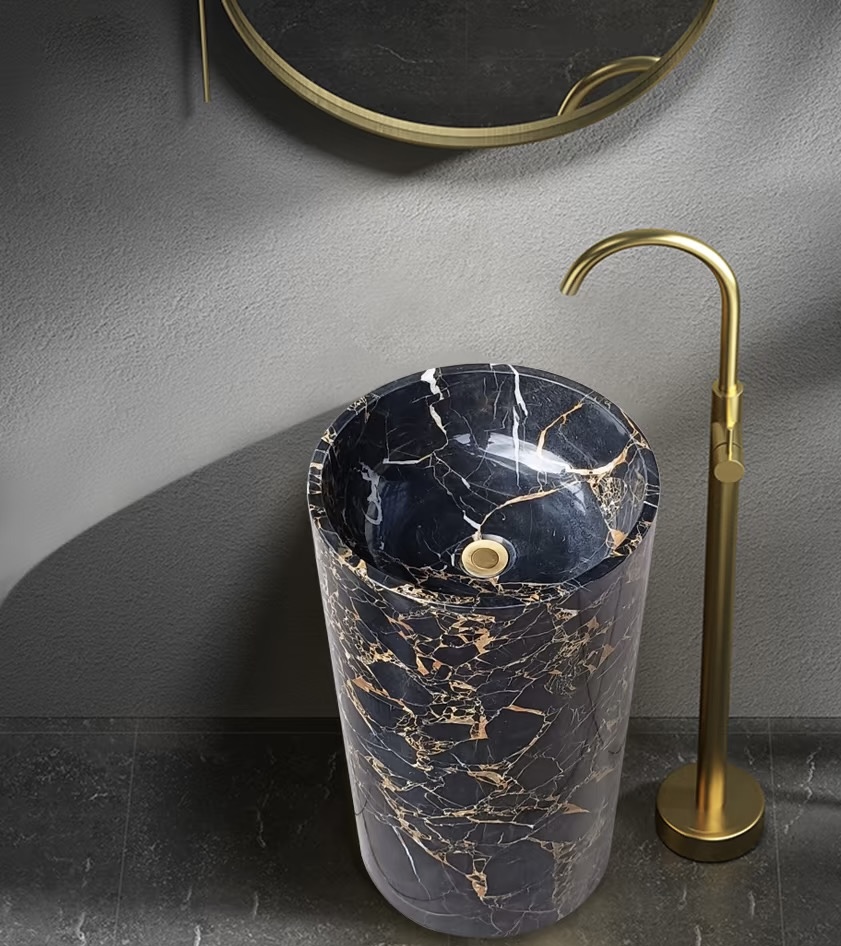 Freestanding Cylindrial Marble Pedestal Sink